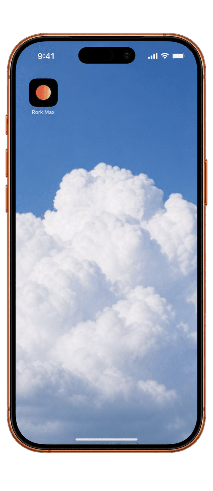 iPhone home screen with the Rork Max app installed