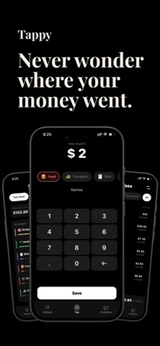 The current App Store screenshot of a expense tracker app: modern 2024+ store art