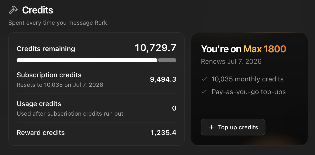 Your credits in Profile, with the Top up credits button